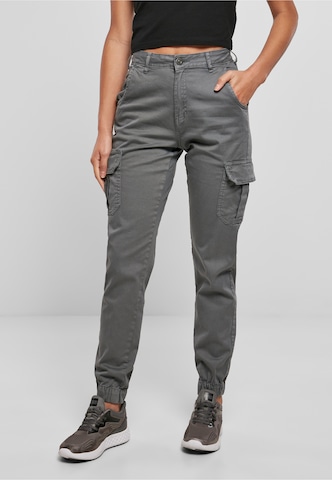 Effilé Pantalon cargo ' Ladies High Waist Cargo Pants ' Urban Classics en gris : devant