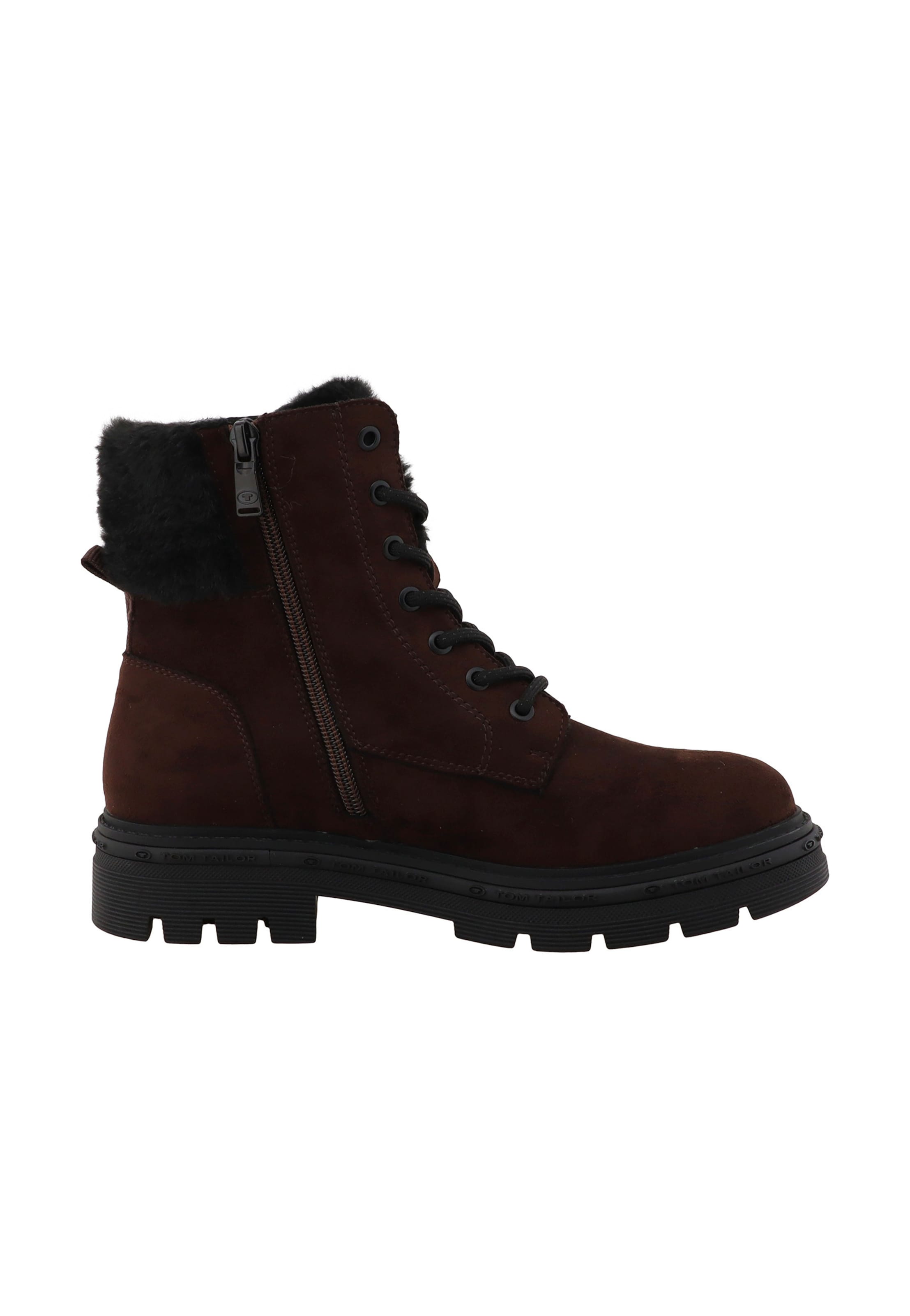 TOM TAILOR Bottines à lacets en 36 en brun foncé / noir, Vue avec produit