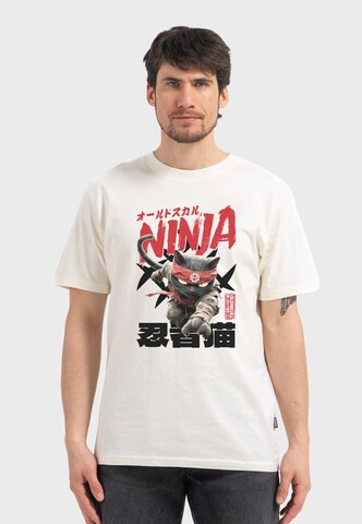 T-Shirt 'Asian Ninja Cat Graphic' Oldskull en blanc : devant