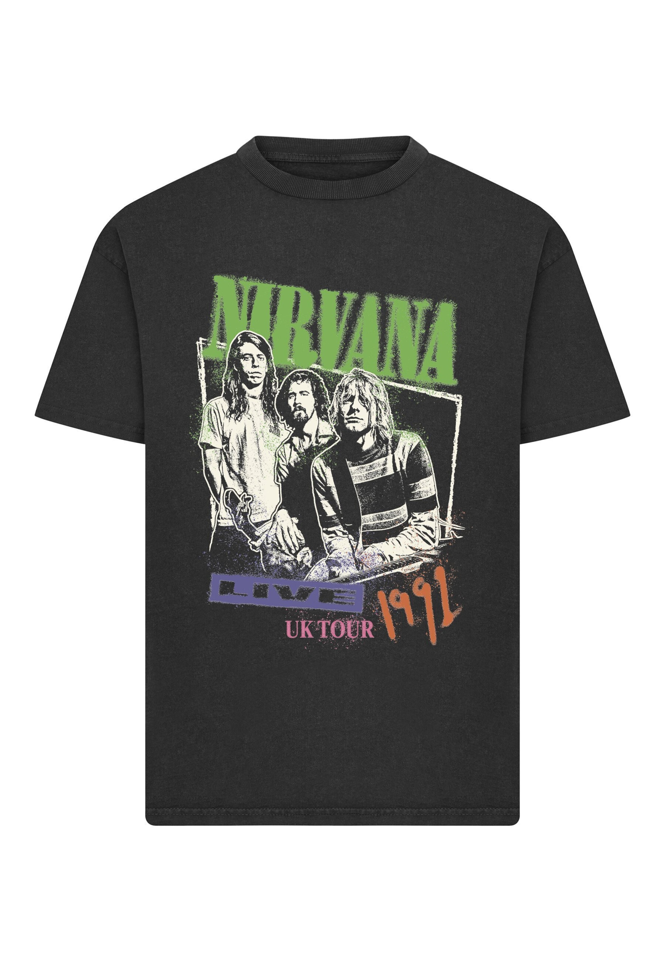 Merchcode Shirt 'Nirvana UK Tour' in Zwart: voorkant