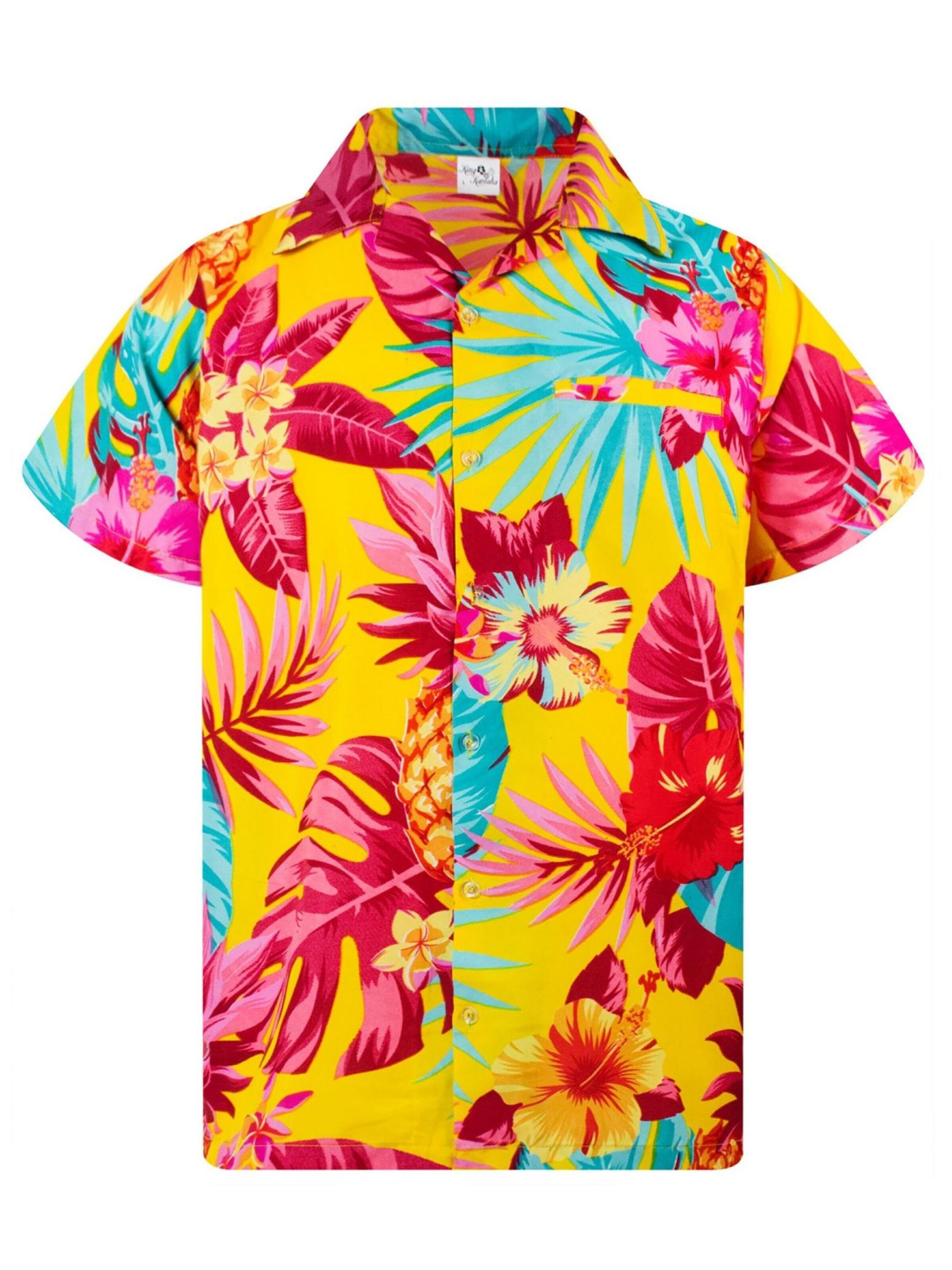 King Kameha Shirt 'Pineapple' in Yellow: front