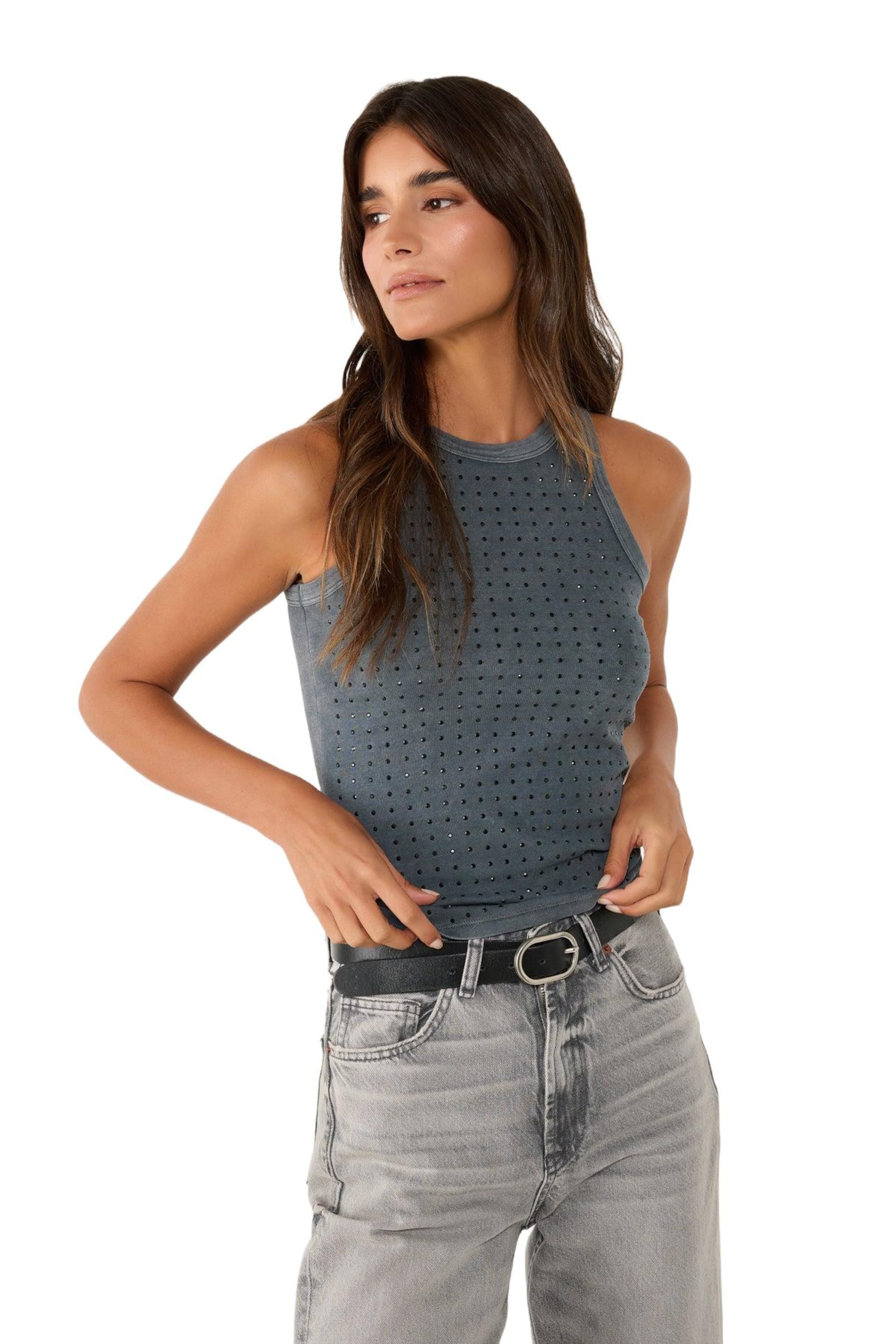 No Matter What Top in Grey: front