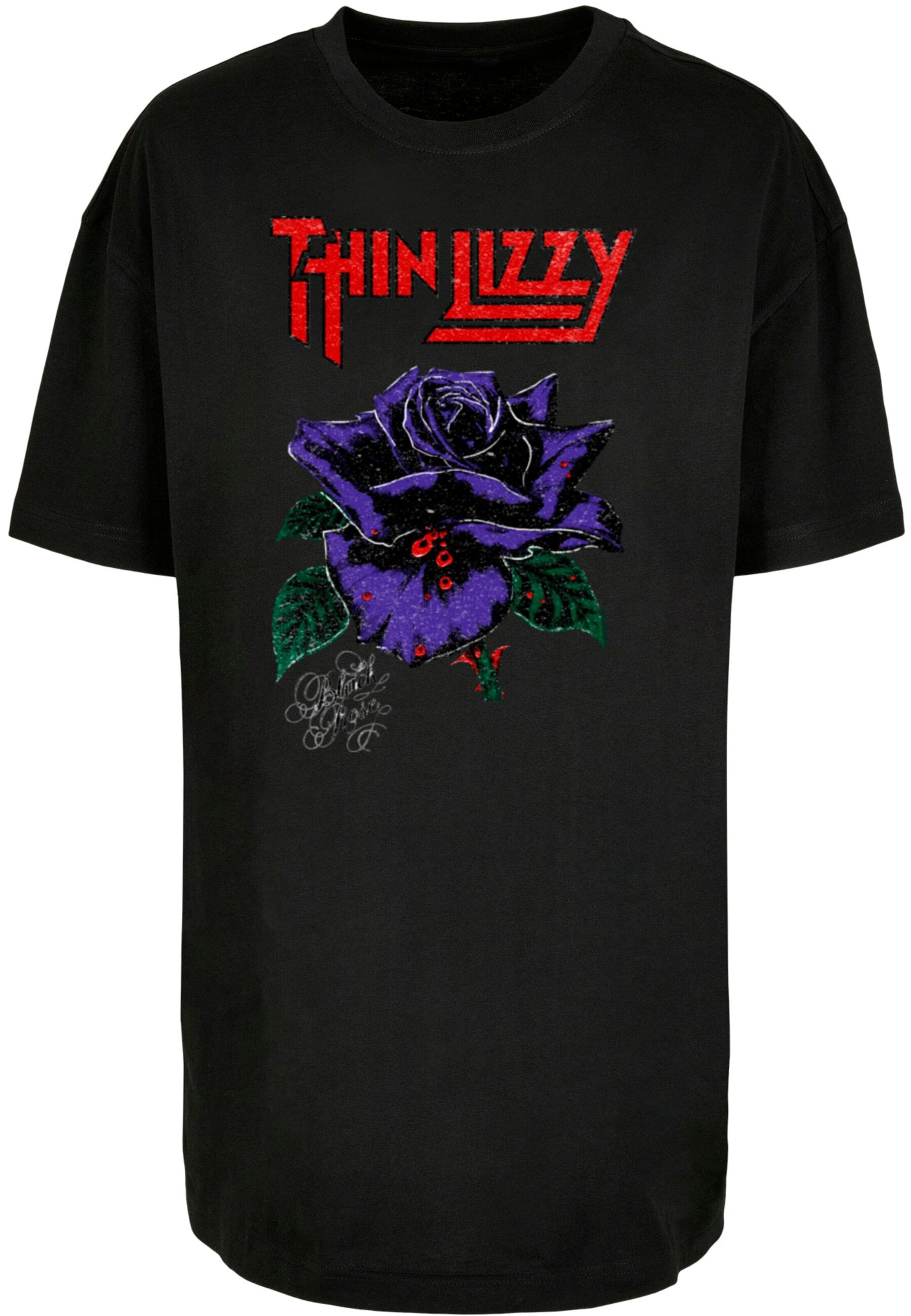 Merchcode Oversizeshirt 'Thin Lizzy - Rose Color' in Schwarz: Vorderseite