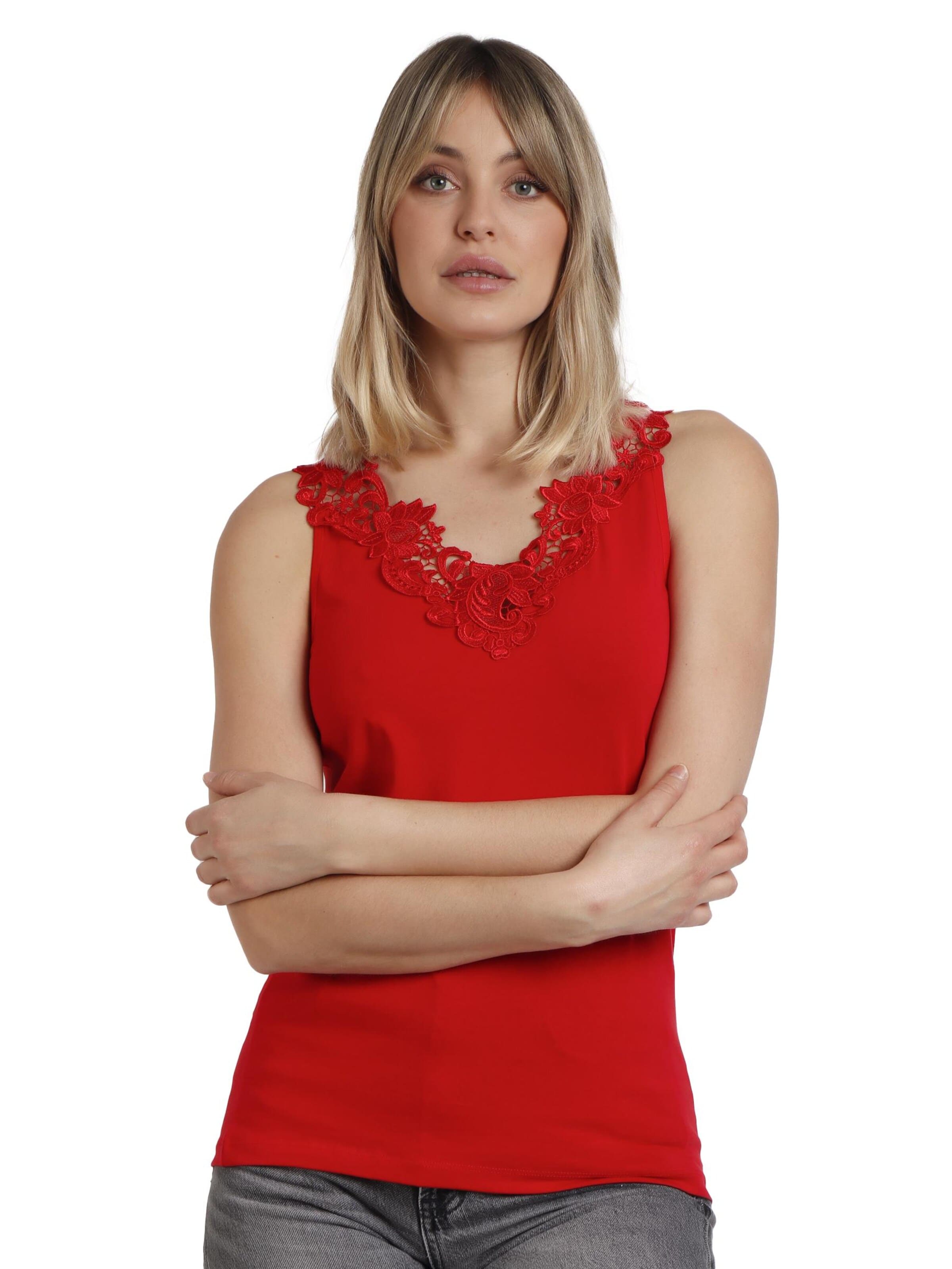 admas - Top 'ADMAS Camiseta Sin Mangas Escote Guipur para Mujer' en rojo: frente