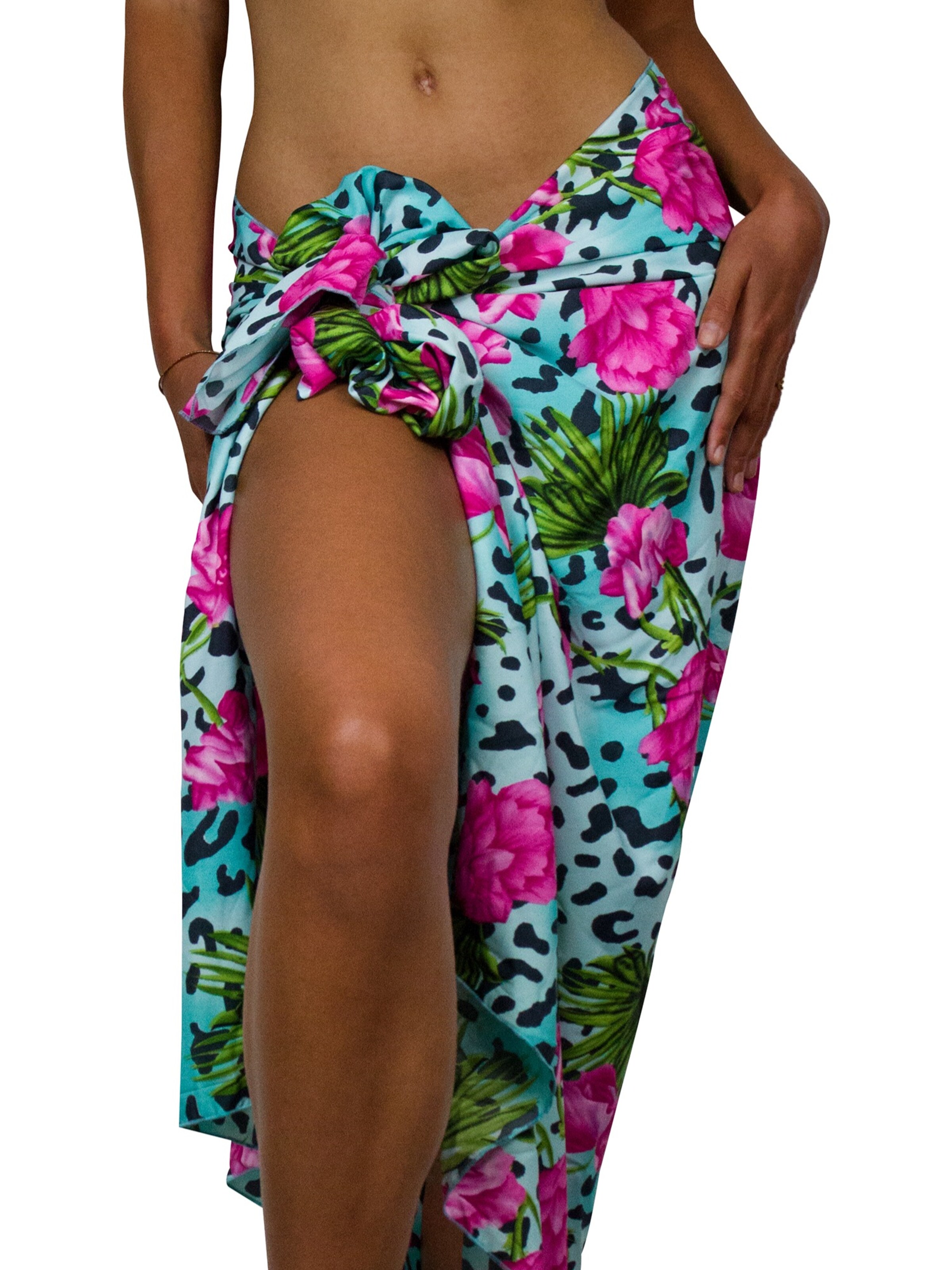 King Kameha Wrap 'Leopard Flowers' in Blue