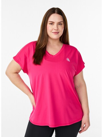 Active by Zizzi Футболка 'Basic' в Ярко-розовый: спереди