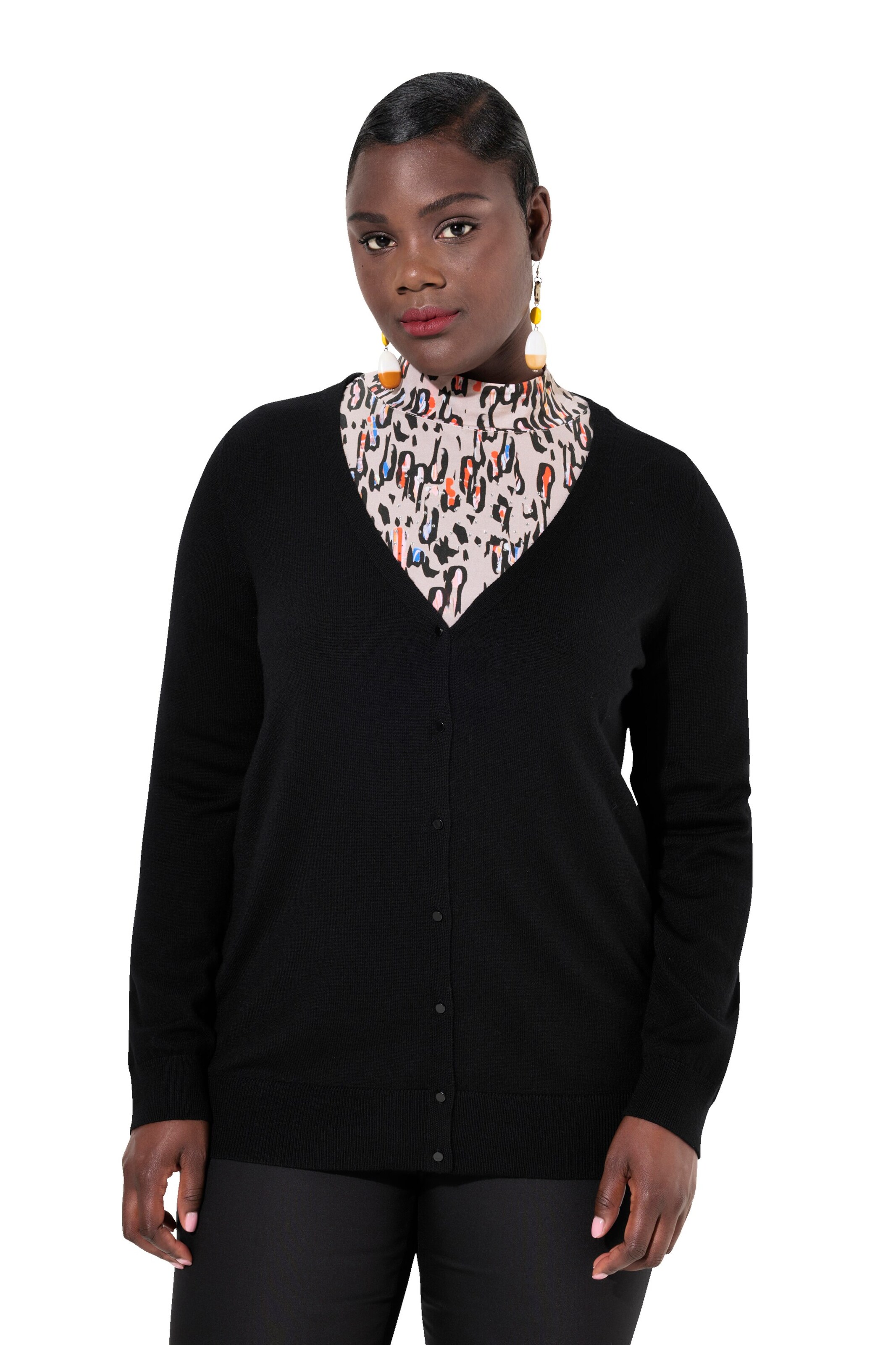 Ulla Popken Gebreid vest in Zwart: voorkant