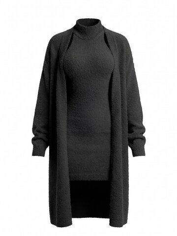 zytzrzy Loungewear 'Fuzzy Maternity 2‑Piece Set, Cutout Neck Dress & Knit Cardigan' in Black: front