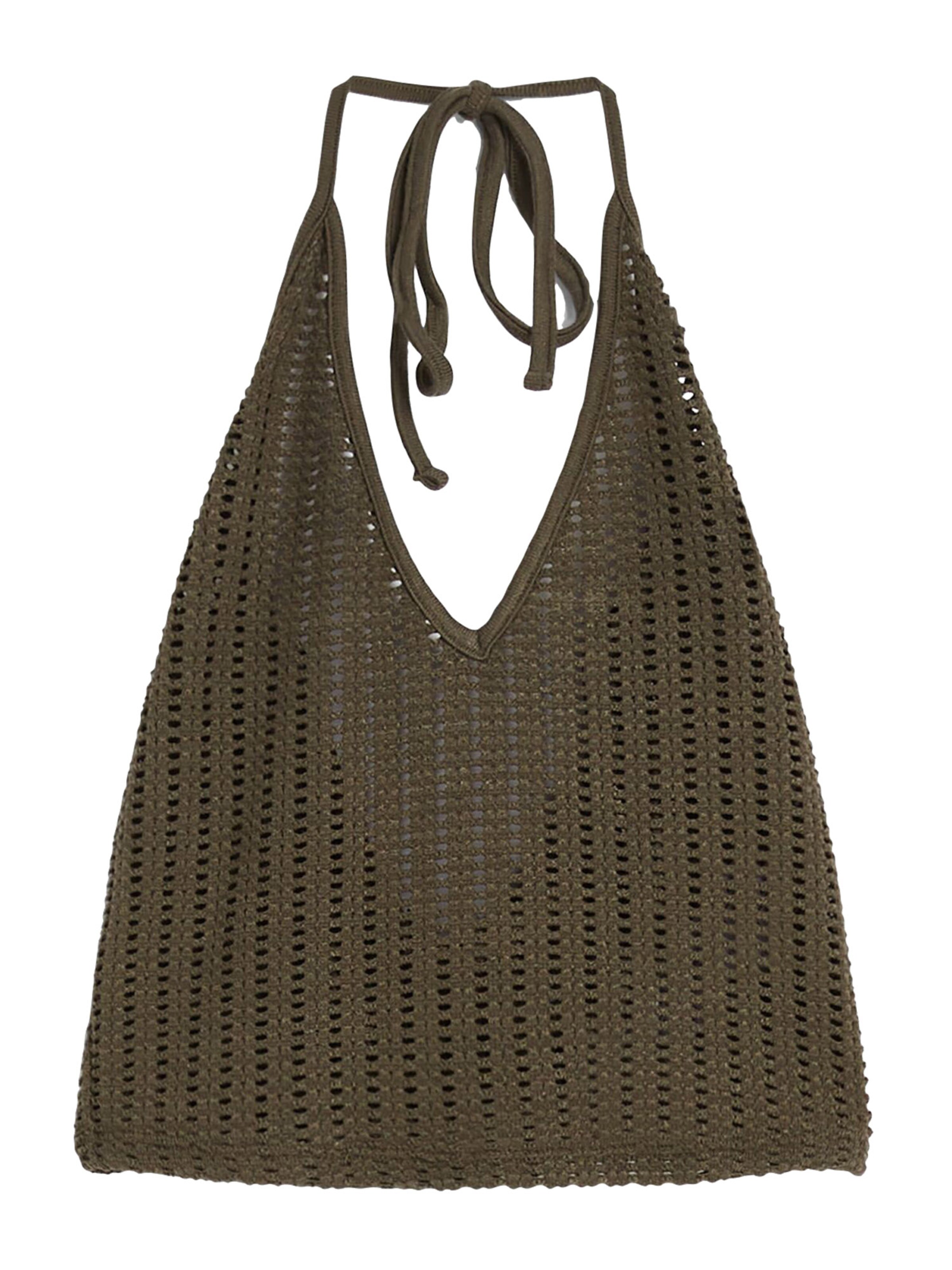 Bershka Плетен топ в зелено: отпред