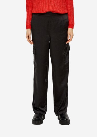 s.Oliver Wide leg Cargo Pants in Black: front