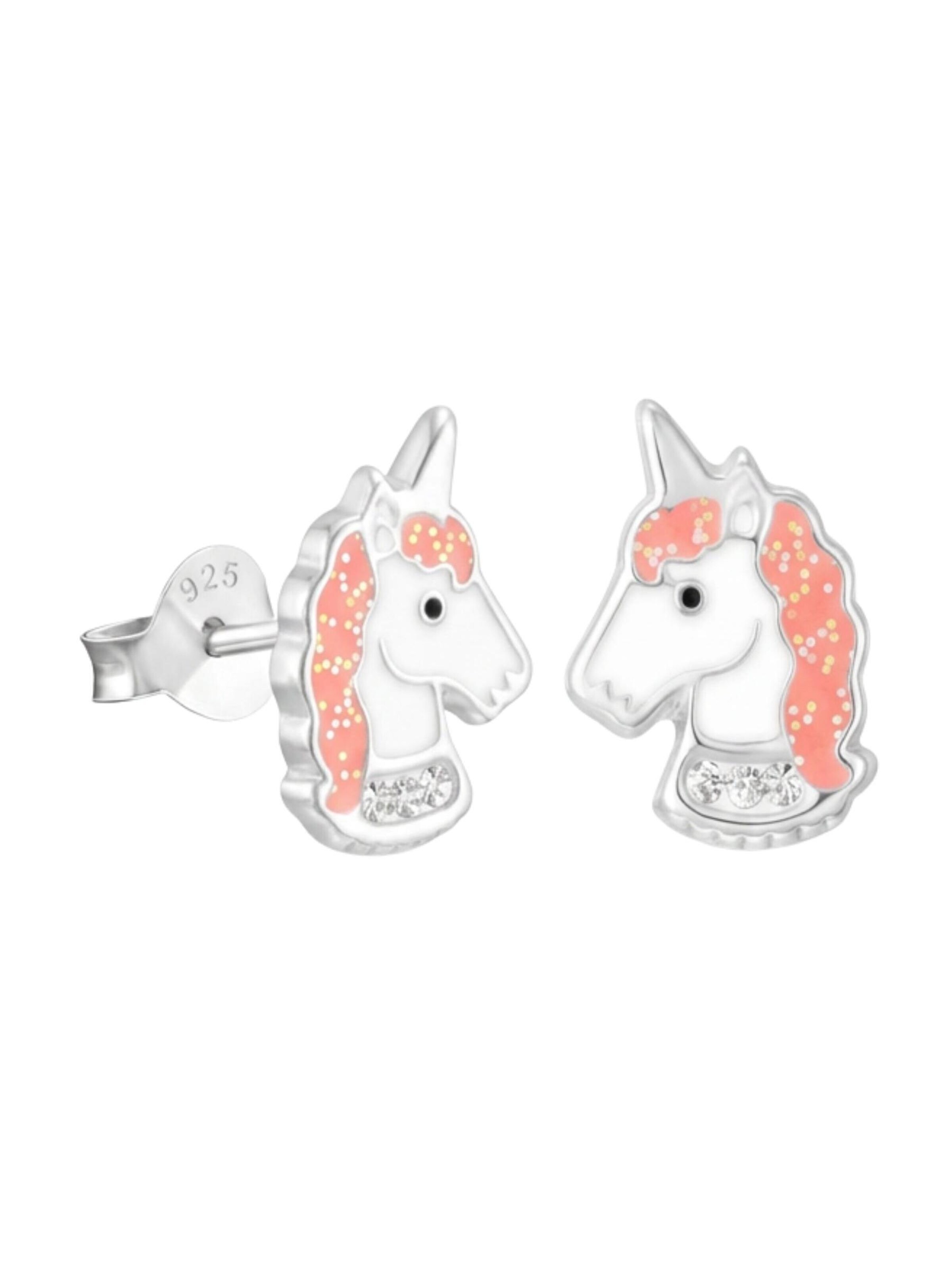 Bijou 'Childrens Silver Unicorn Ear Studs With Crystal And Epoxy' Maxte en orange