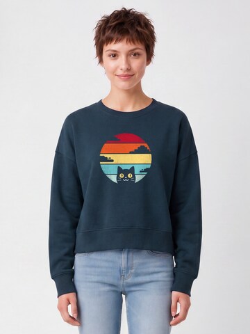 Watapparel Sweatshirt 'Retro Sunset Cat' in Grün: Vorderseite