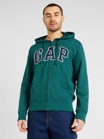 GAP Regular fit Zip-Up Hoodie 'ARCH' in Green: front