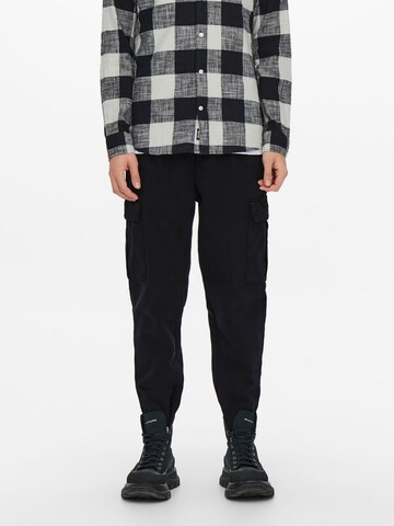 Only & Sons Regular Cargo Pants 'Dew' in Black: front