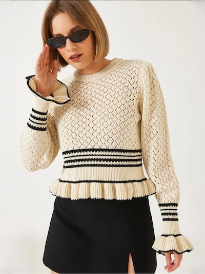 Bianco Lucci Pull-over 'Pullover' en S-M en beige / noir, Vue avec produit