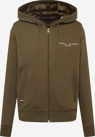 TOMMY HILFIGER - Sudadera con cremallera en verde: frente