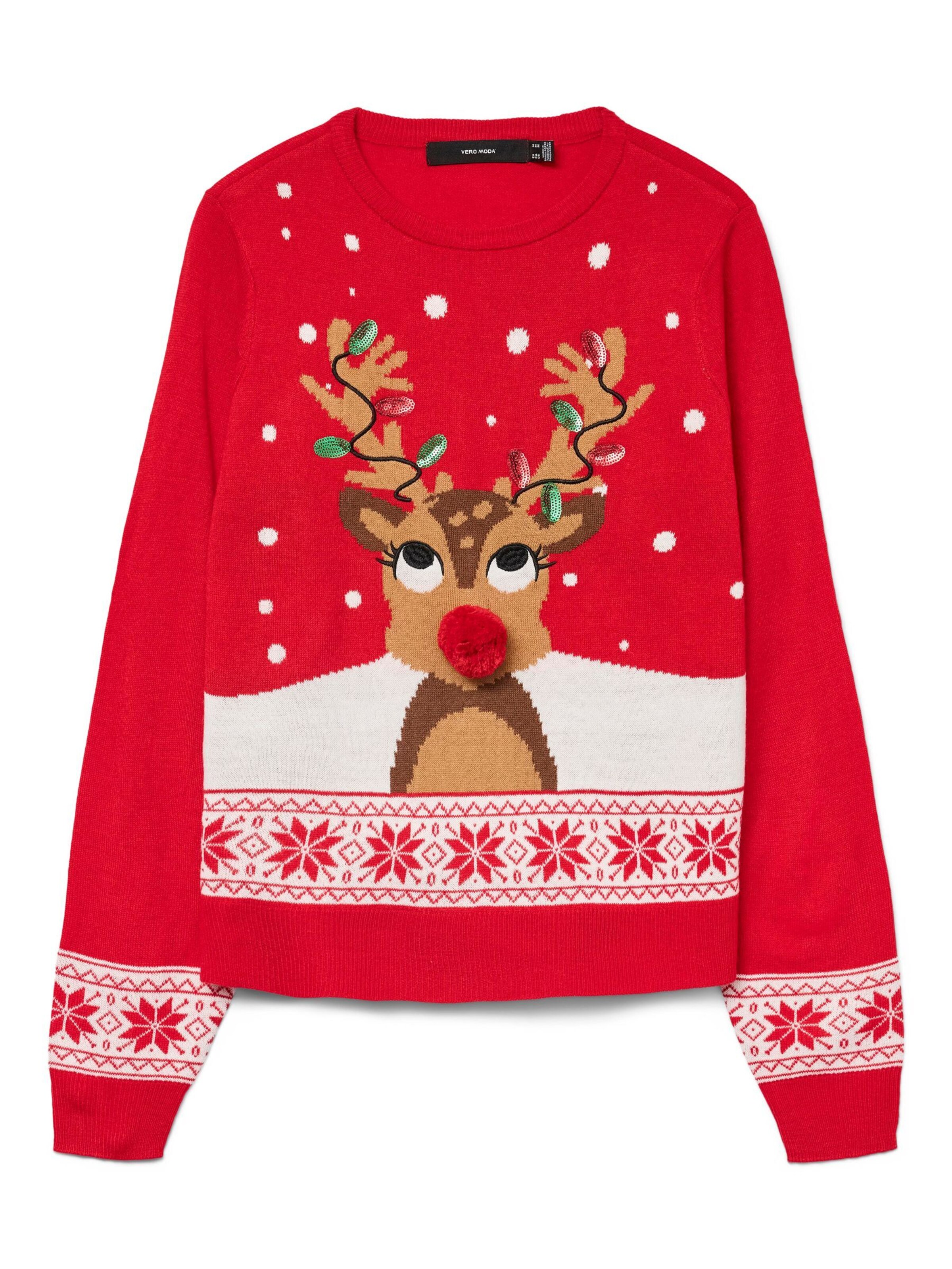 Pull-over 'VMCFrostydeer' Vero Moda Curve en rouge : devant