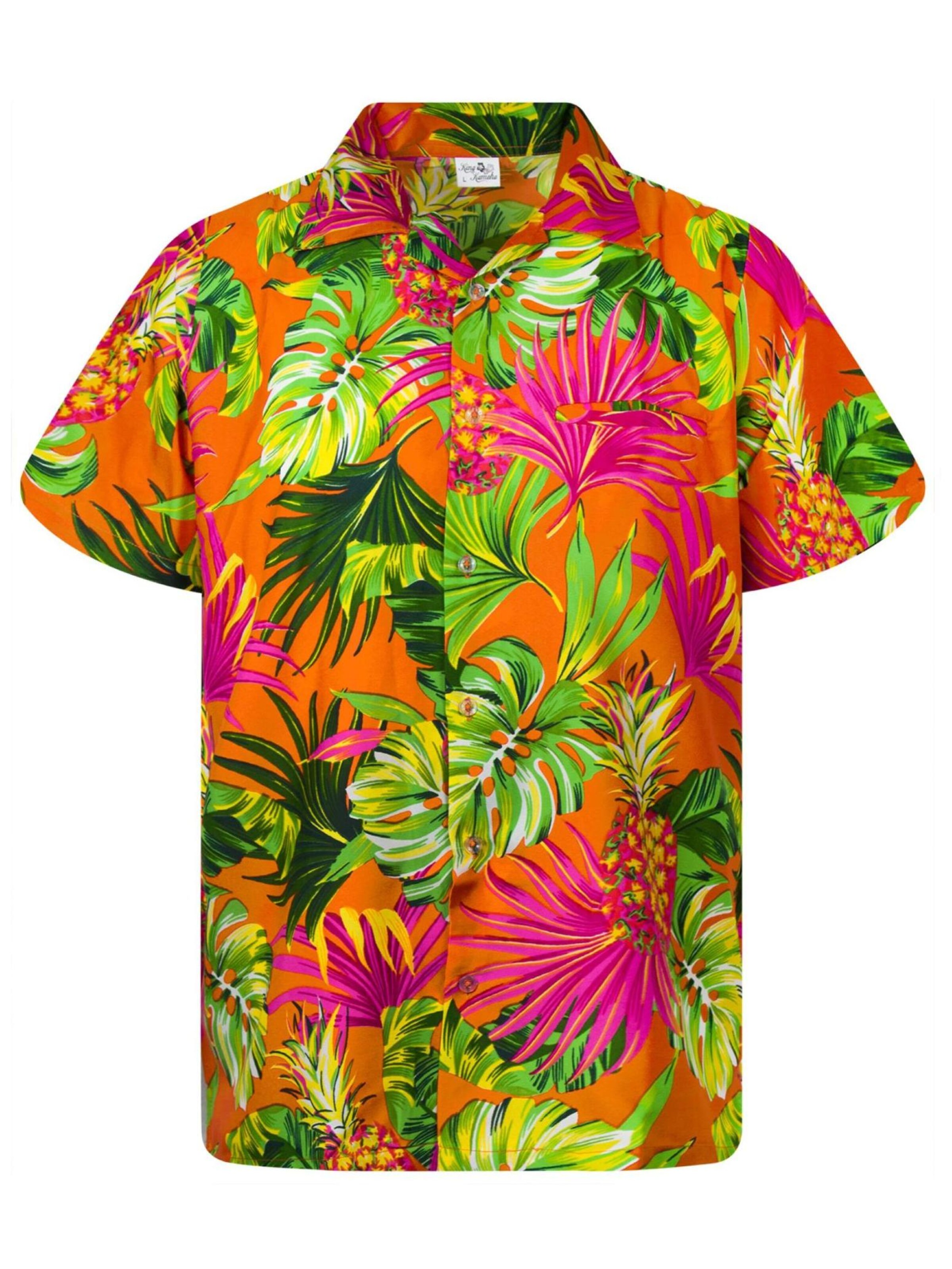 King Kameha Regular fit Button Up Shirt 'Pineapple Leaves' in Orange: front