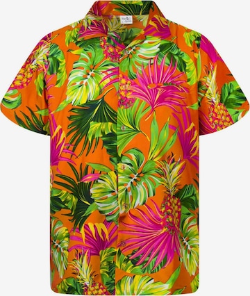 King Kameha Shirt 'Pineapple Leaves' in Orange: Vorderseite