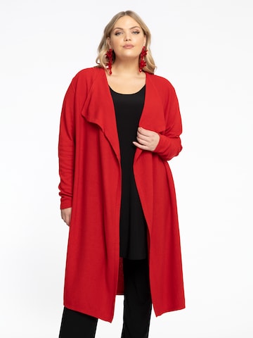 Yoek Knit Cardigan in Red: front