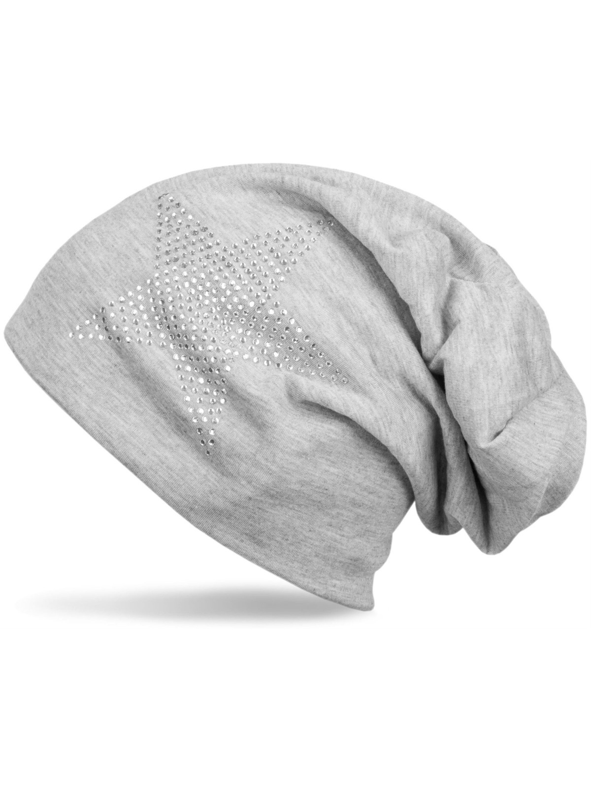 styleBREAKER Mütze 'Leichte Beanie mit Strass Stern'‌‌‌ in Grau: Vorderseite