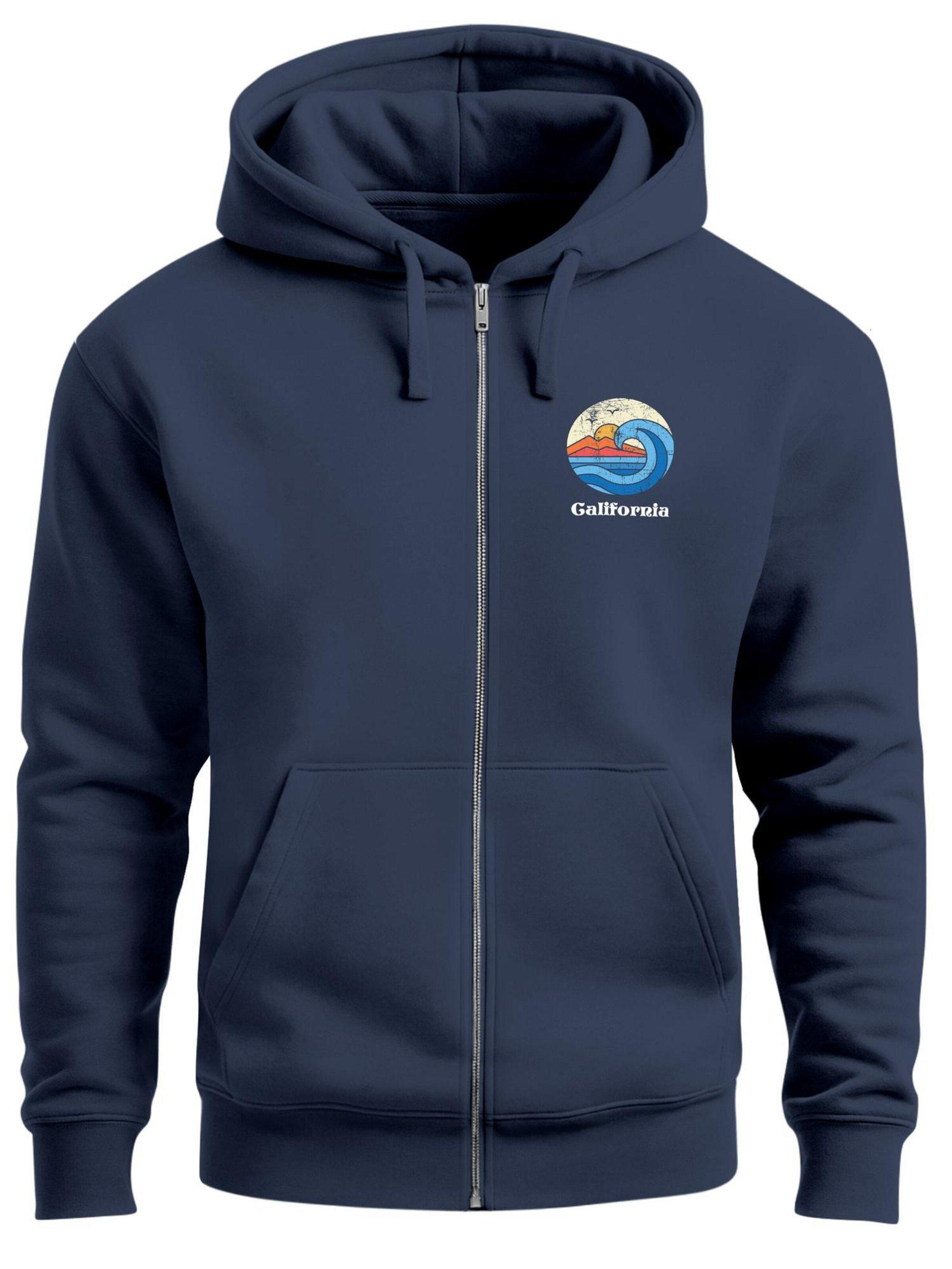 Neverless Zip-Up Hoodie 'California Beach' in Blue: front