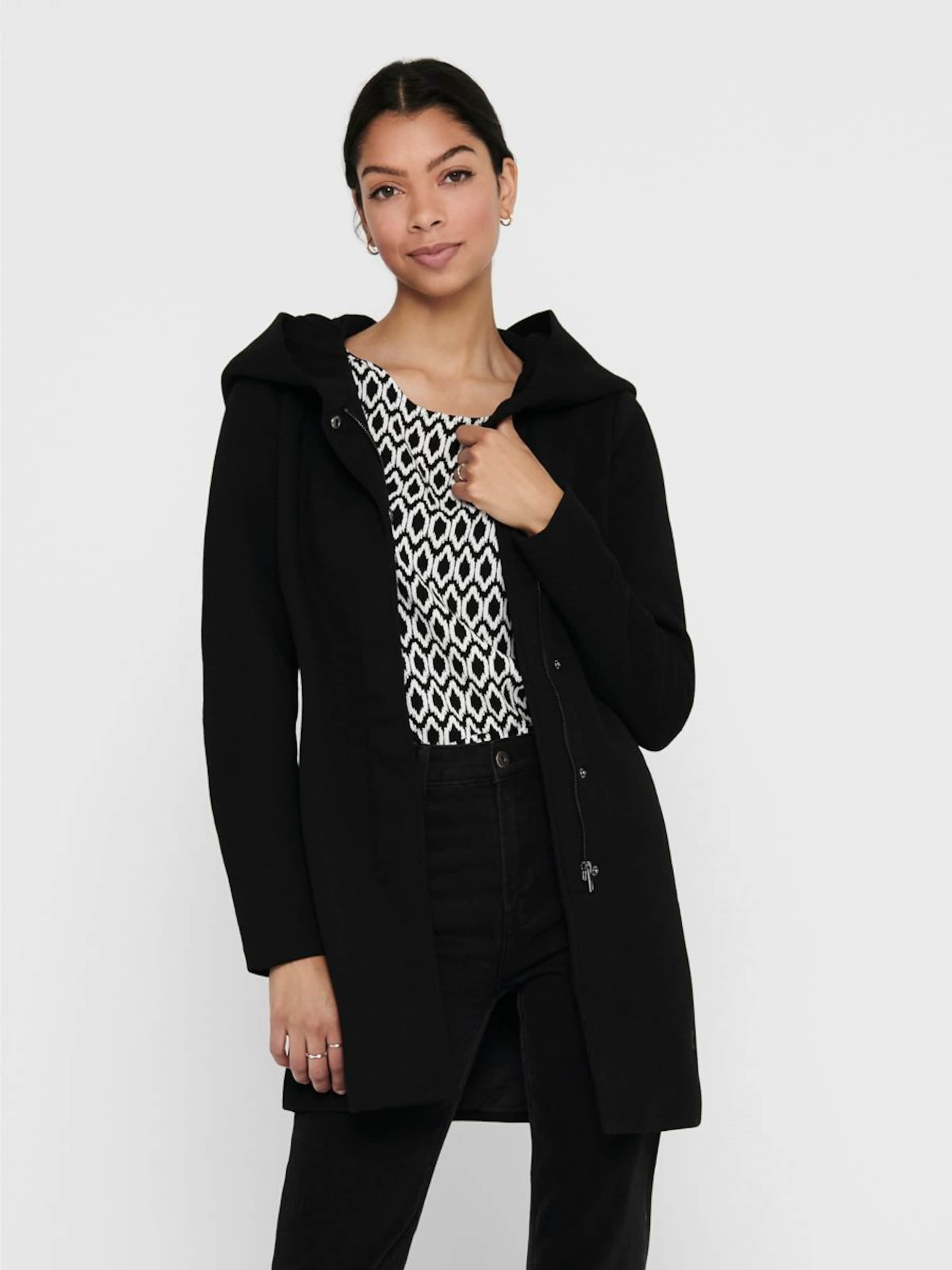 Manteau fashion mi long noir cintré femme