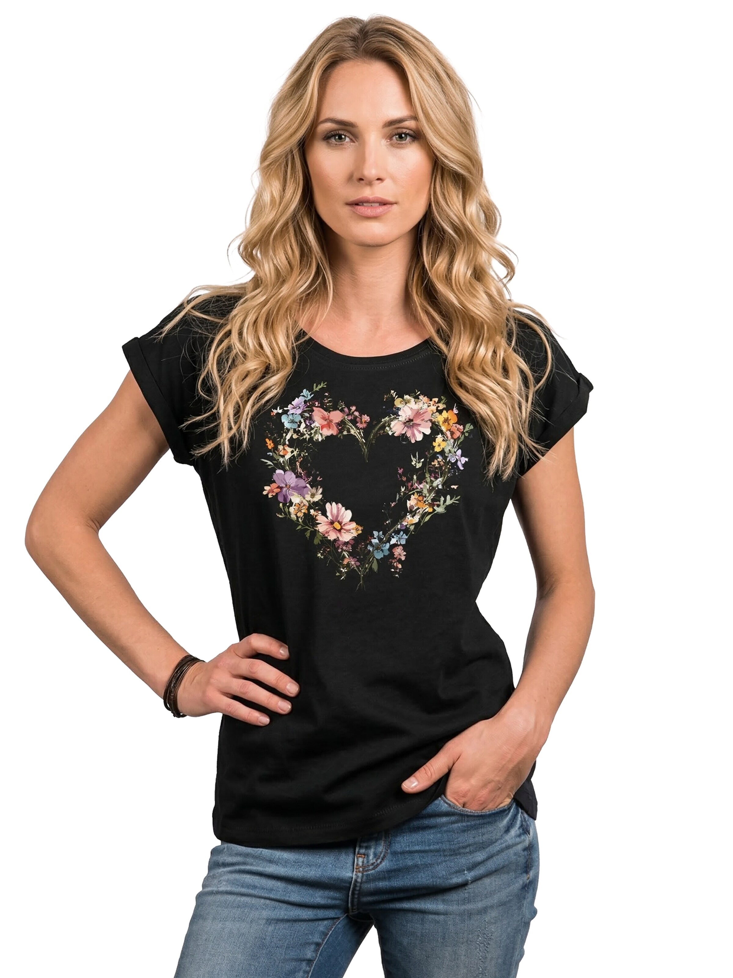 MAKAYA Shirt 'Blumenherz' in Black: front