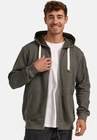 INDICODE JEANS Zip-Up Hoodie ' Baustian ' in Green: front