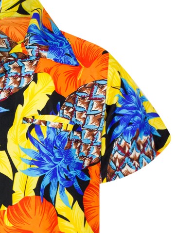 King Kameha Shirt 'Pineapple Hibiscus Black Line' in Geel