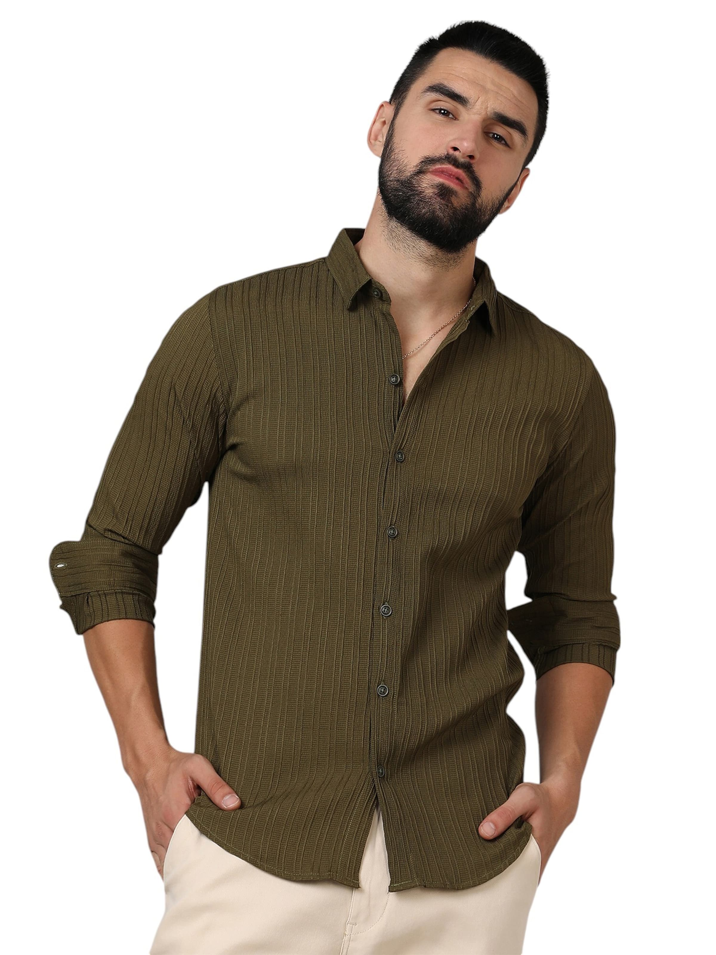 Campus Sutra Классический крой Рубашка 'Sybilla' в Зеленый: спереди