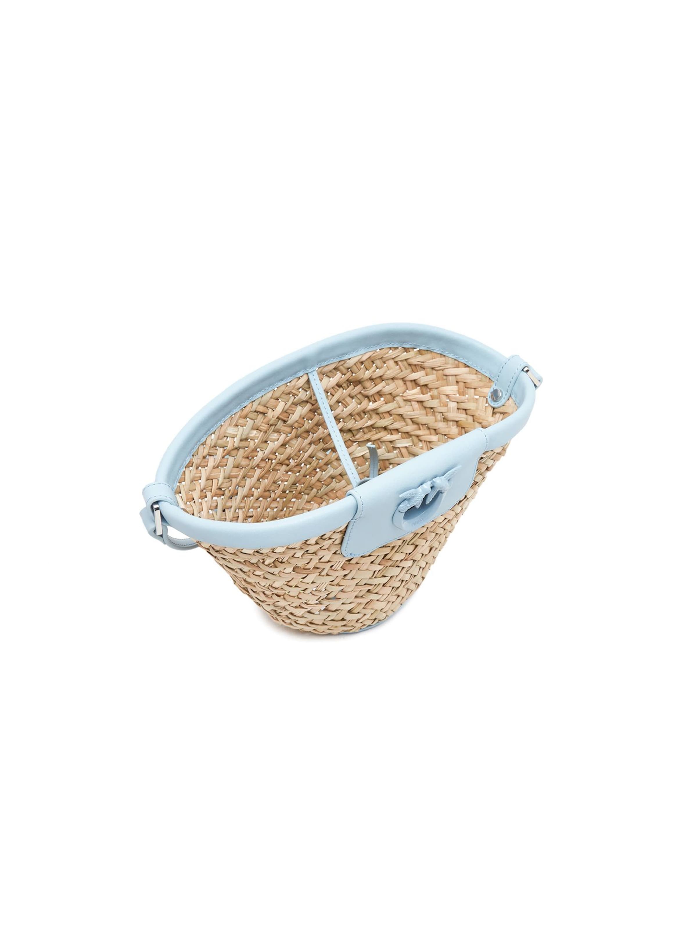 Borsa a mano 'Love Summer Bucket Rafia + Vitello Seta' di PINKO in beige