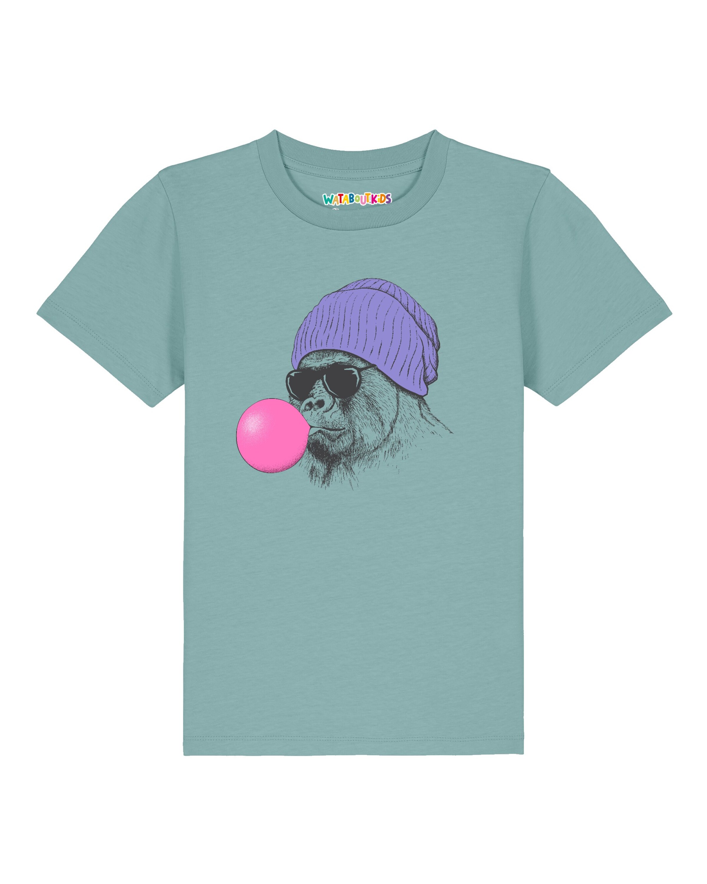 watabout.kids Shirt ' Gorilla Kaugummi ' in Blauw: voorkant
