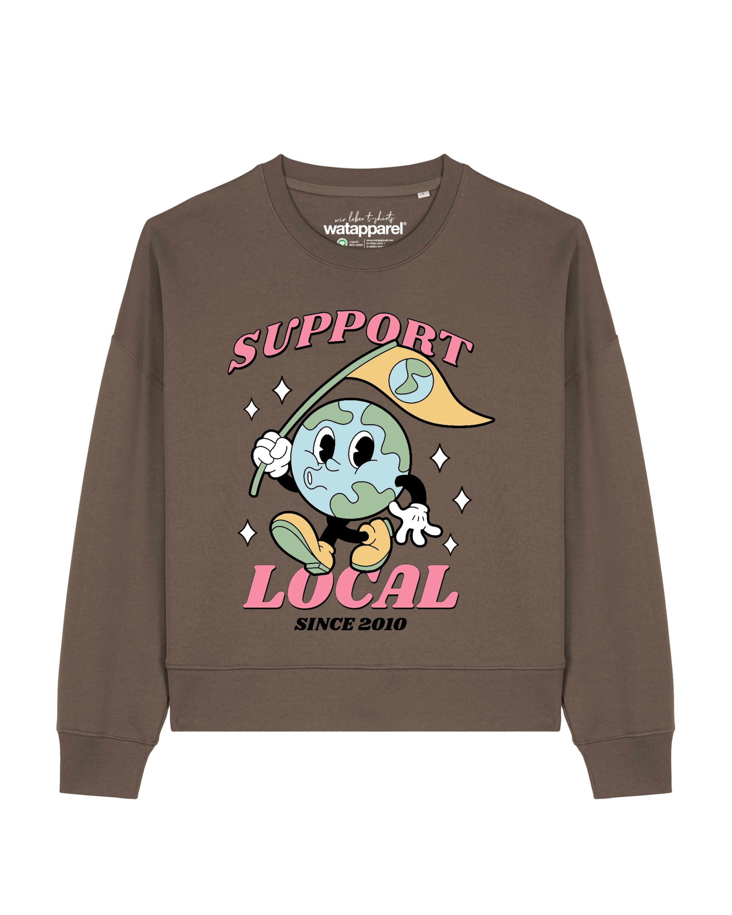 Watapparel Sweatshirt ' Support Local ' in Braun: Vorderseite