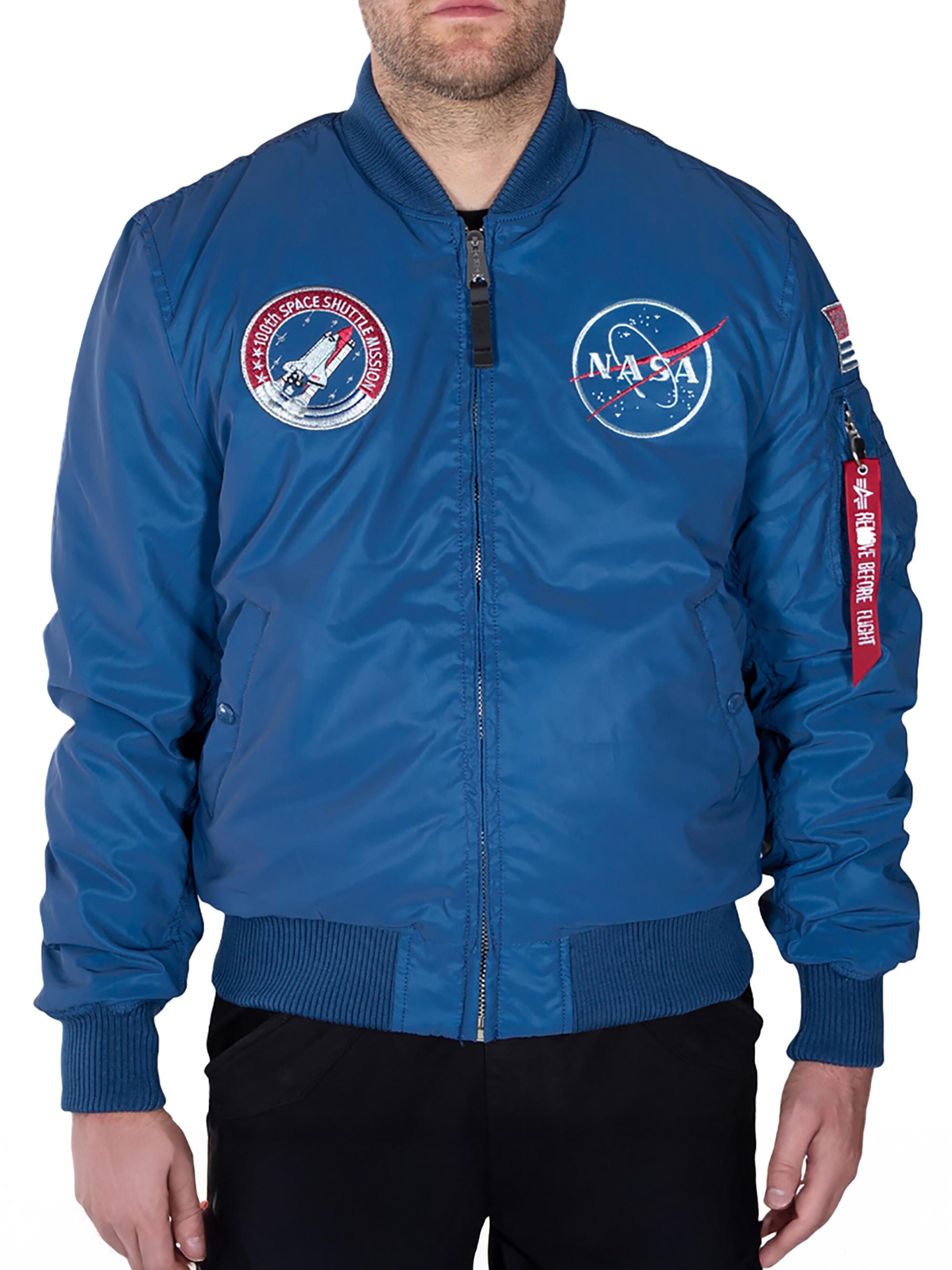 ALPHA INDUSTRIES Between-Season Jacket 'MA-1 NASA Reflective' in Blue: front
