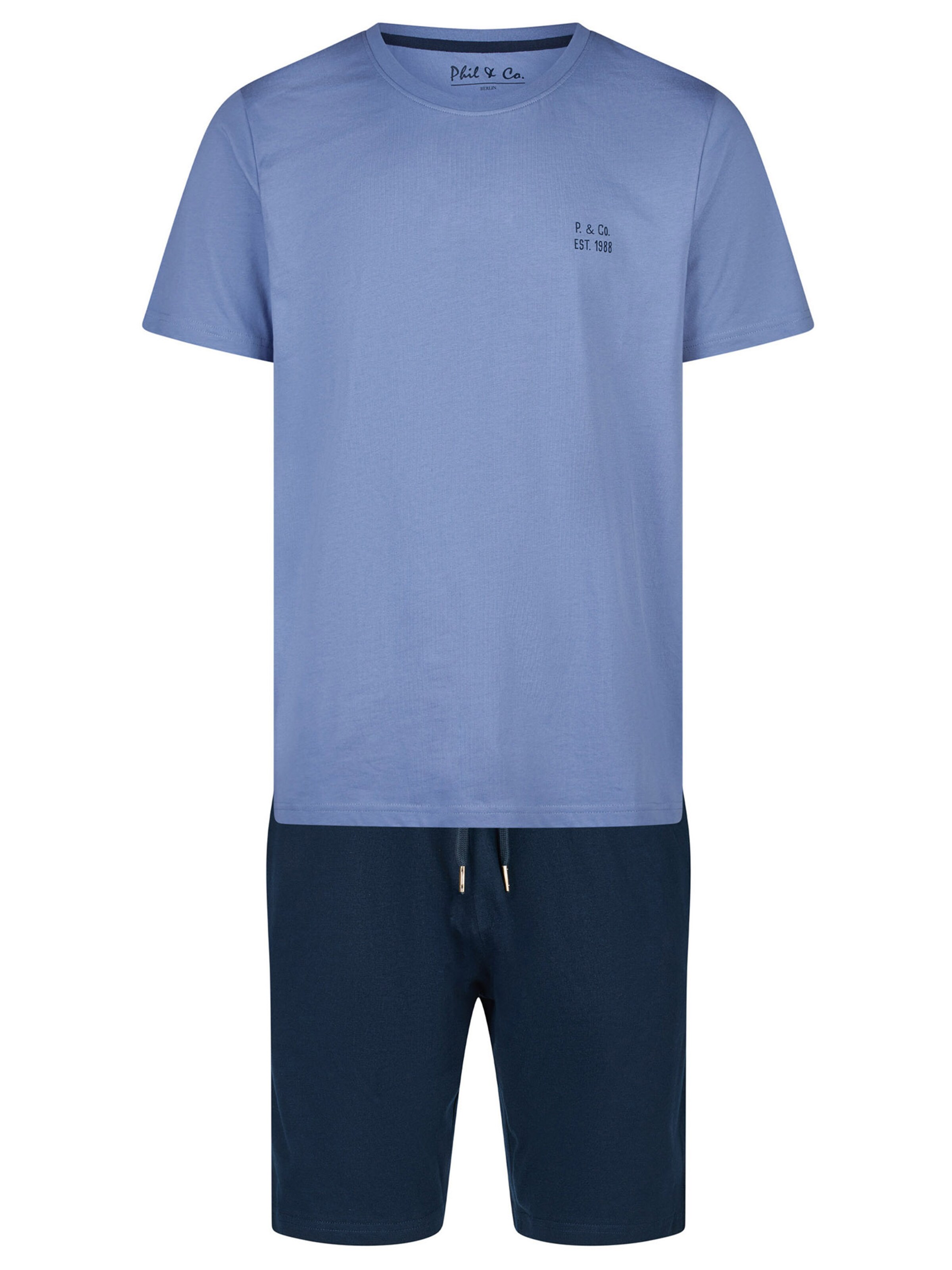 Phil & Co. Berlin Pajama short ' Classics ' in Blue: front