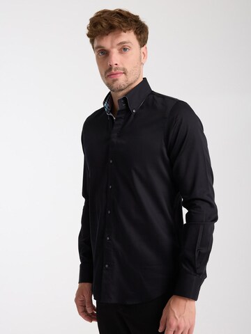 Slim fit Camicia business 'Roma Satin Man Shirt Green' di 7Camicie in nero