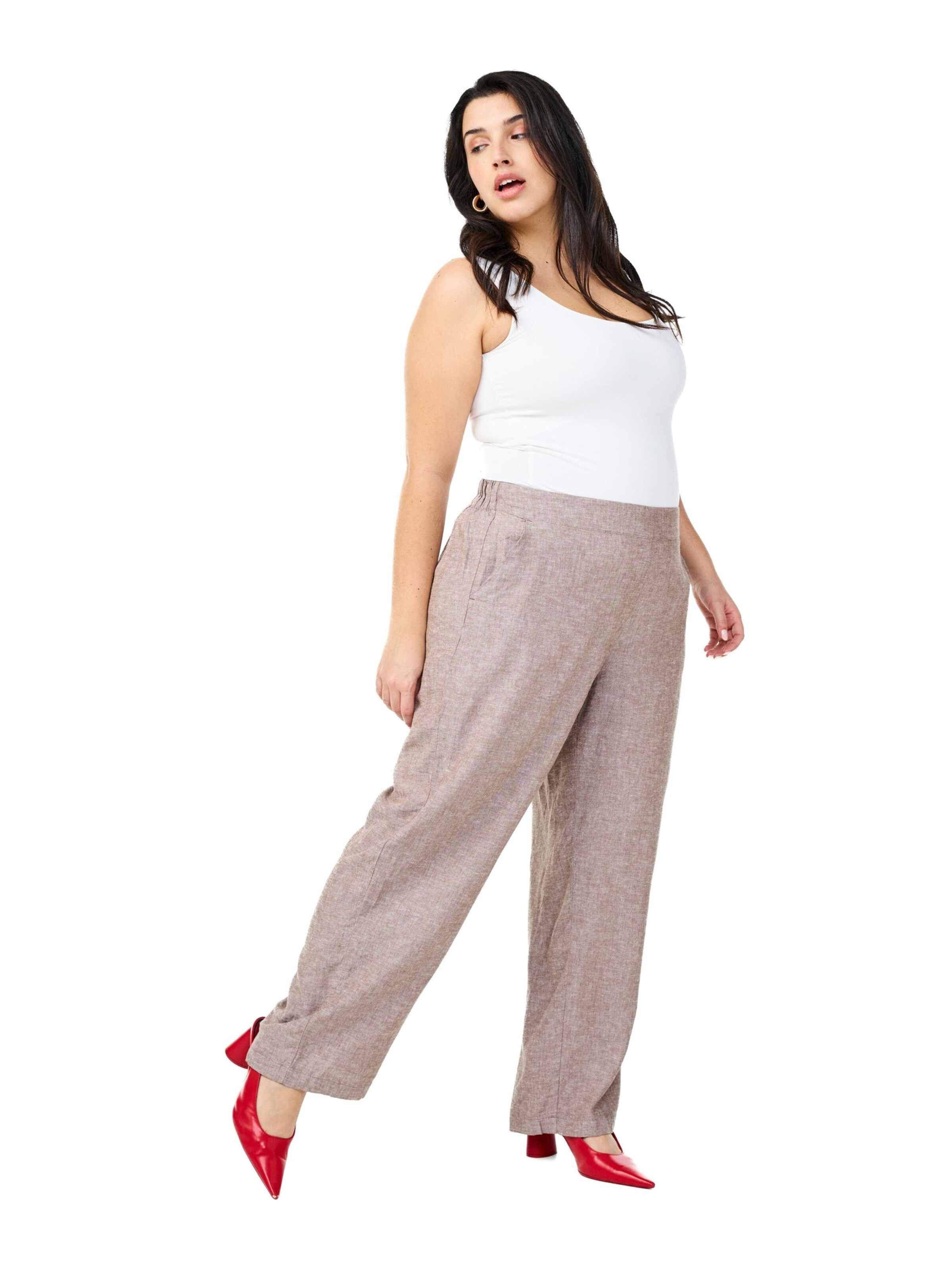 Zizzi Loosefit Kalhoty 'Vlina' – hnědá