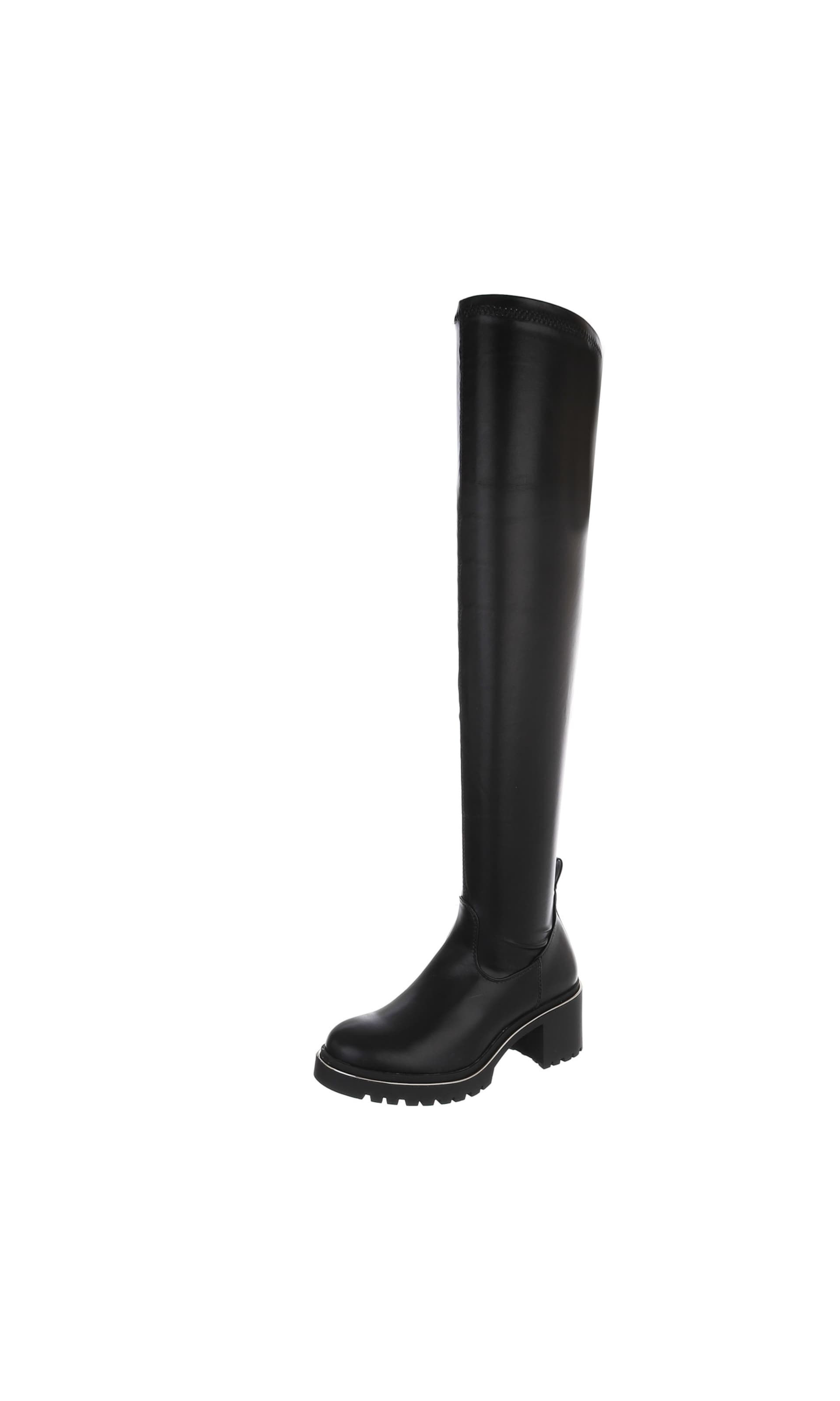 Ital-Design Overknees in Schwarz: Vorderseite