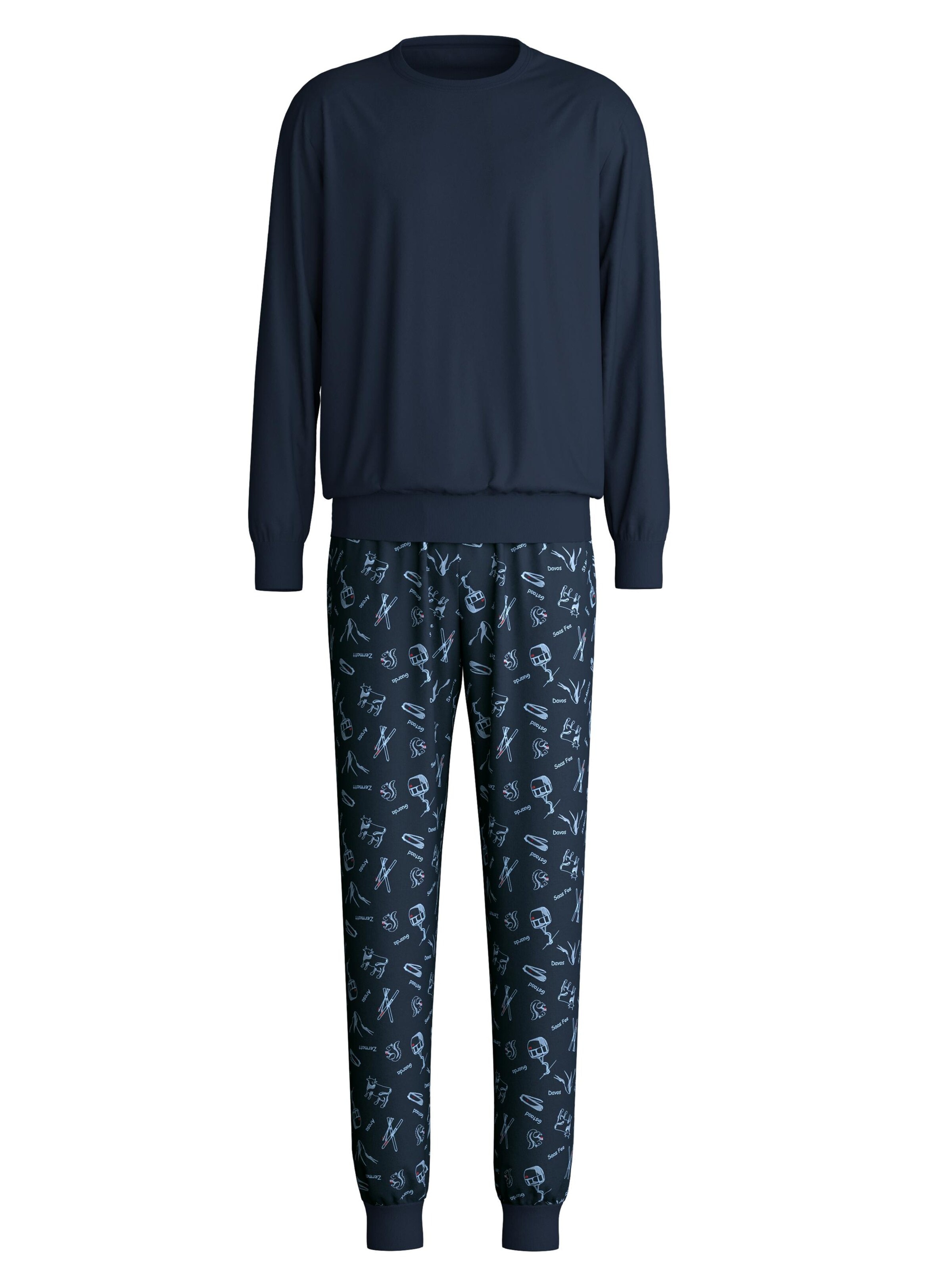 CALIDA Pyjama lang 'Relax Swiss Resort'‌‌‌‌‌‌‌‌ in Blau: Vorderseite