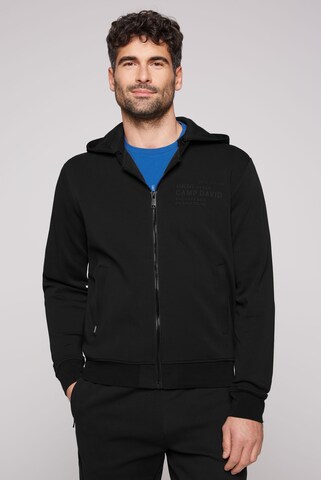 CAMP DAVID Zip-Up Hoodie in Black: front