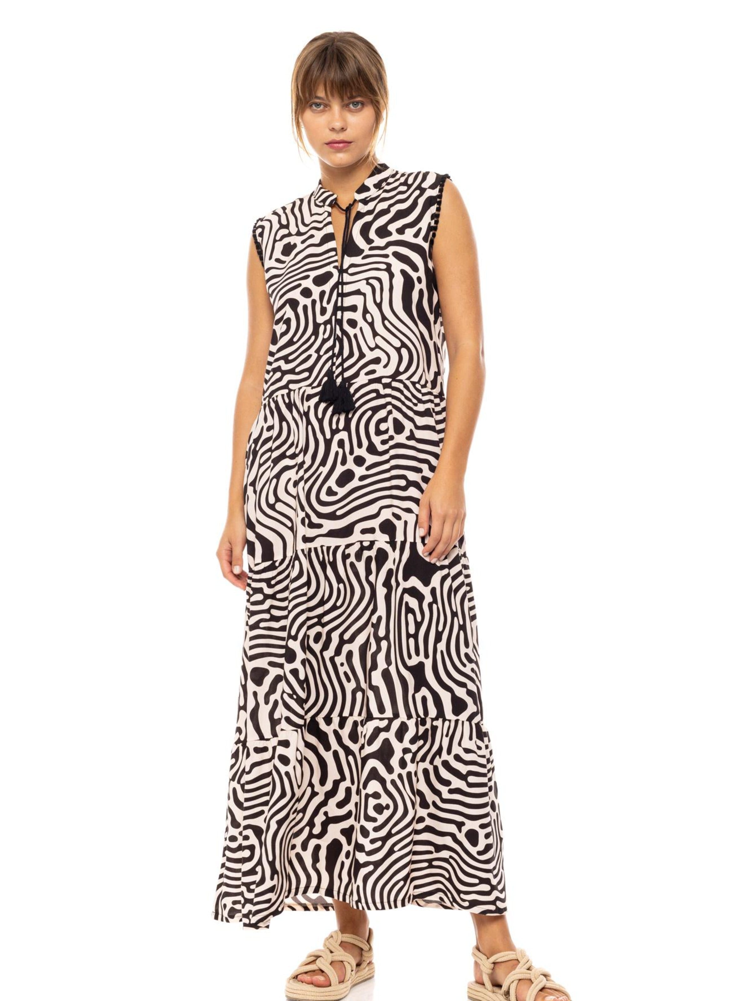 Pink Label - Vestido de verano 'BEACHWEAR LONG BLACK GEO' en negro