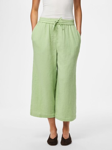 PIECES Wide leg Broek 'PCSastina' in Groen: voorkant