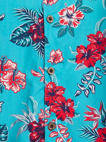 King Kerosin Regular fit Button Up Shirt 'Hibiscus' in Blue