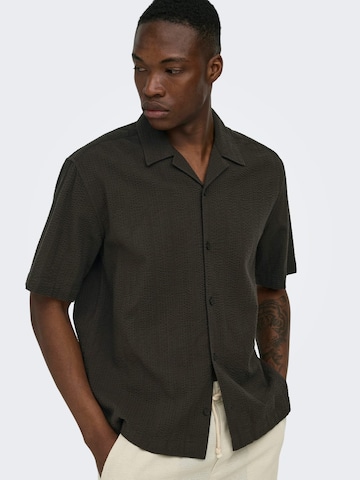 Only & Sons Comfort fit Button Up Shirt 'Cruz' in Brown