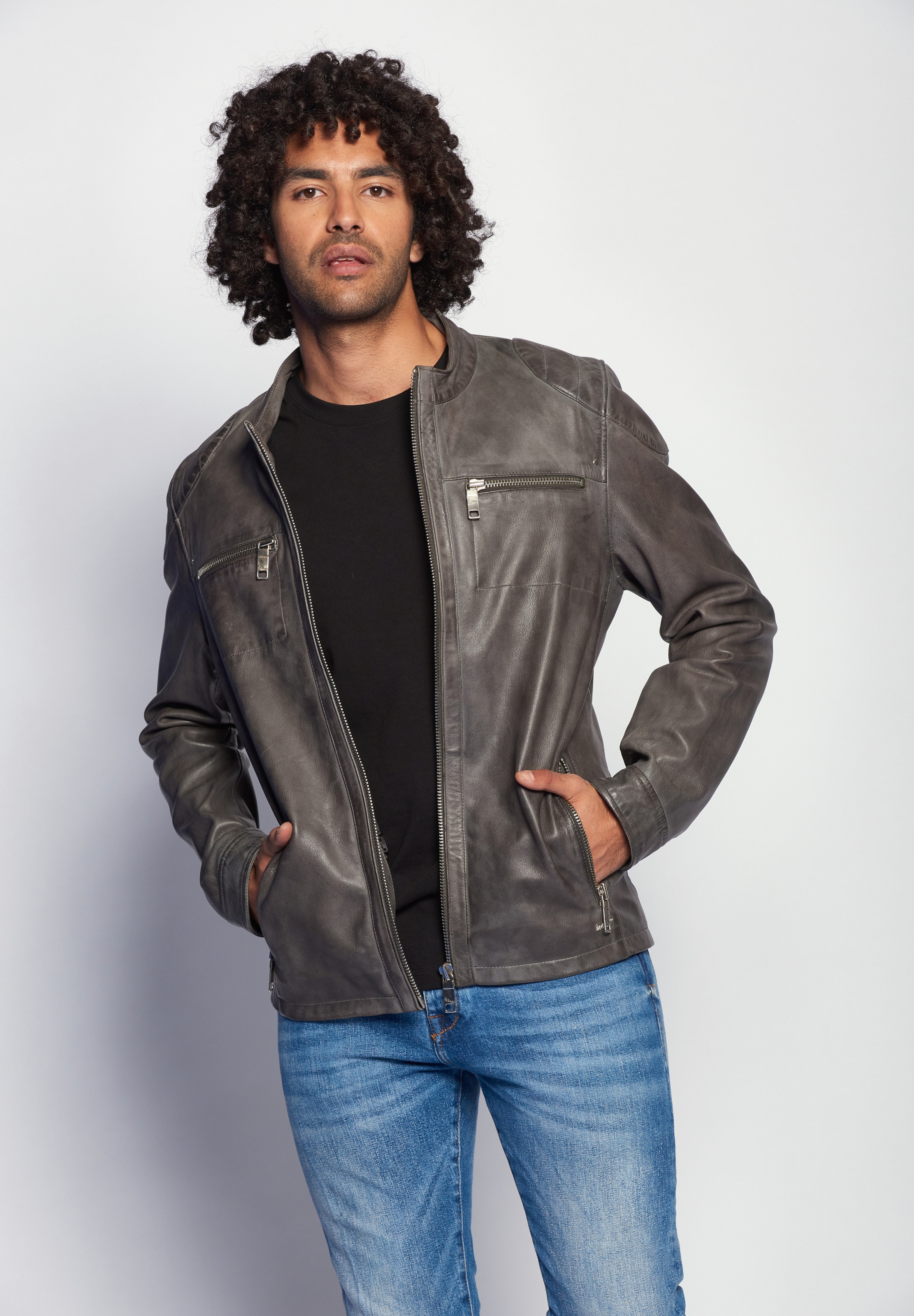 Männer Große Größen Maze Lederjacke 'Flint' in Grau - GF47995 Männer Große Größen Maze Lederjacke 'Flint' in Grau - GF47995