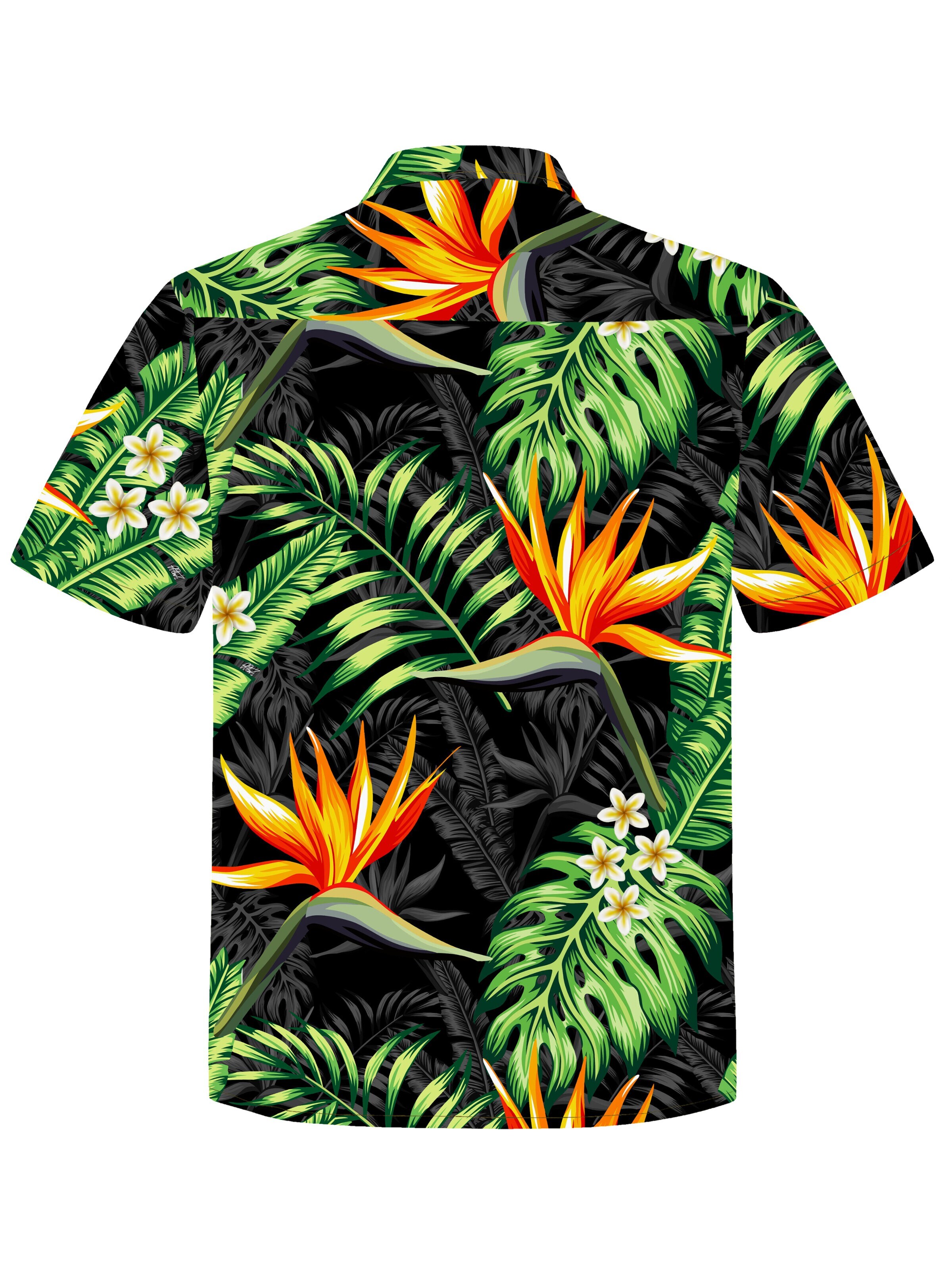 Hawaiihemdshop.de - Ajuste regular Camisa 'Hawaiihemd "Bird of Paradise"' en negro