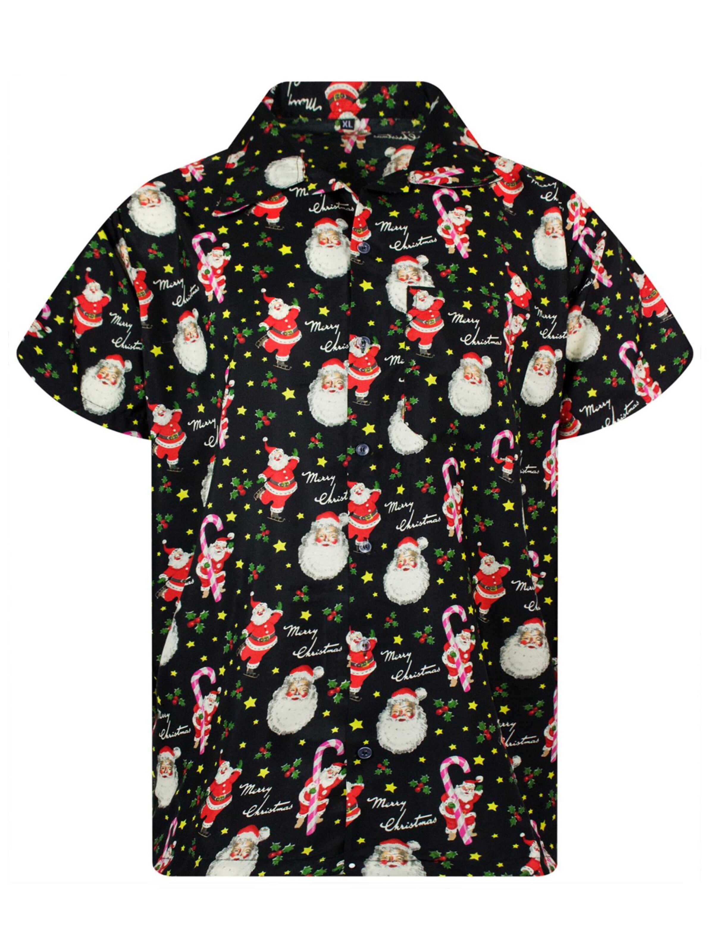 King Kameha Regular fit Overhemd 'Christmas Candycane' in Zwart: voorkant