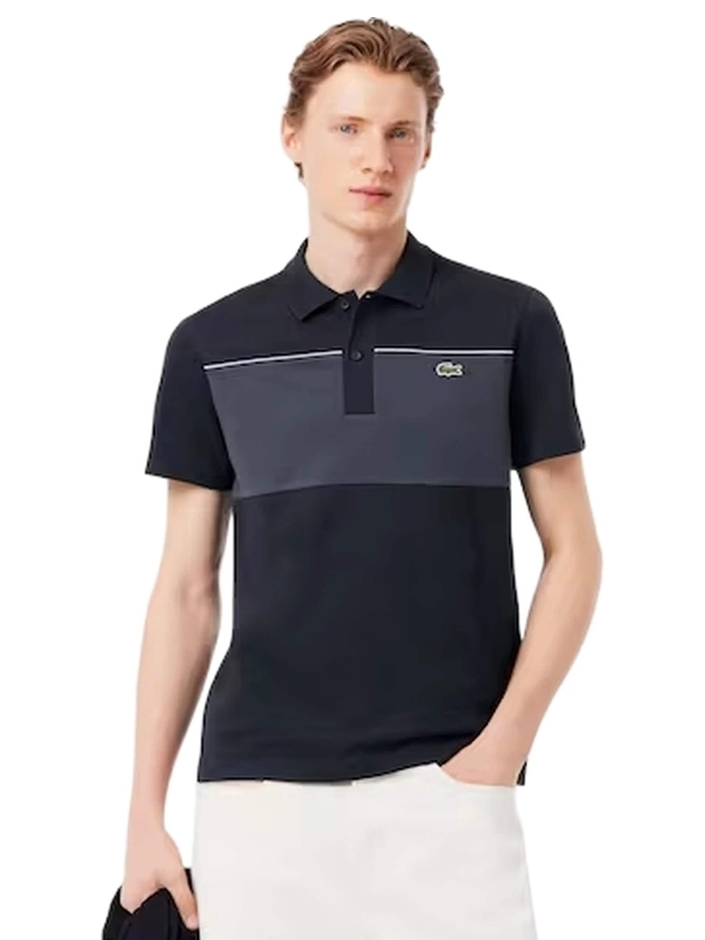 LACOSTE - Camisa 'Polo lacoste negro regular fit colour block shirt' em preto: frente