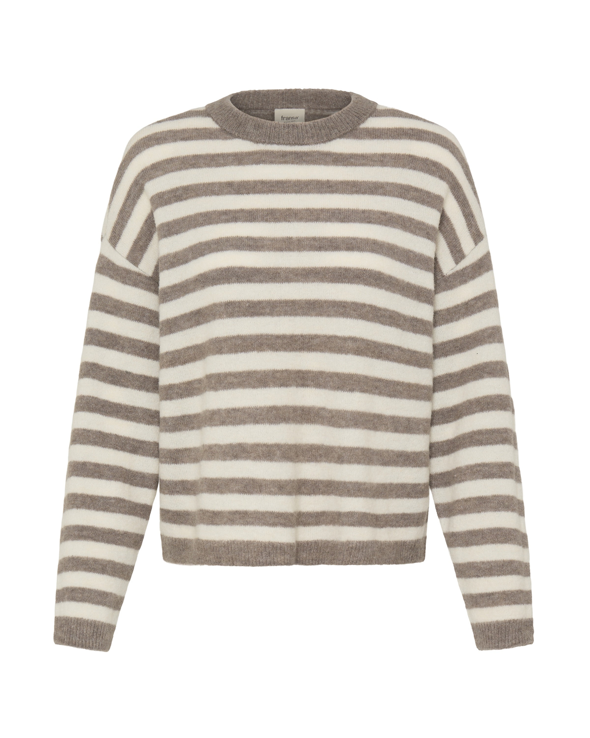 Fransa Pullover i L i mudderfarvet / uldhvid, Produktvisning